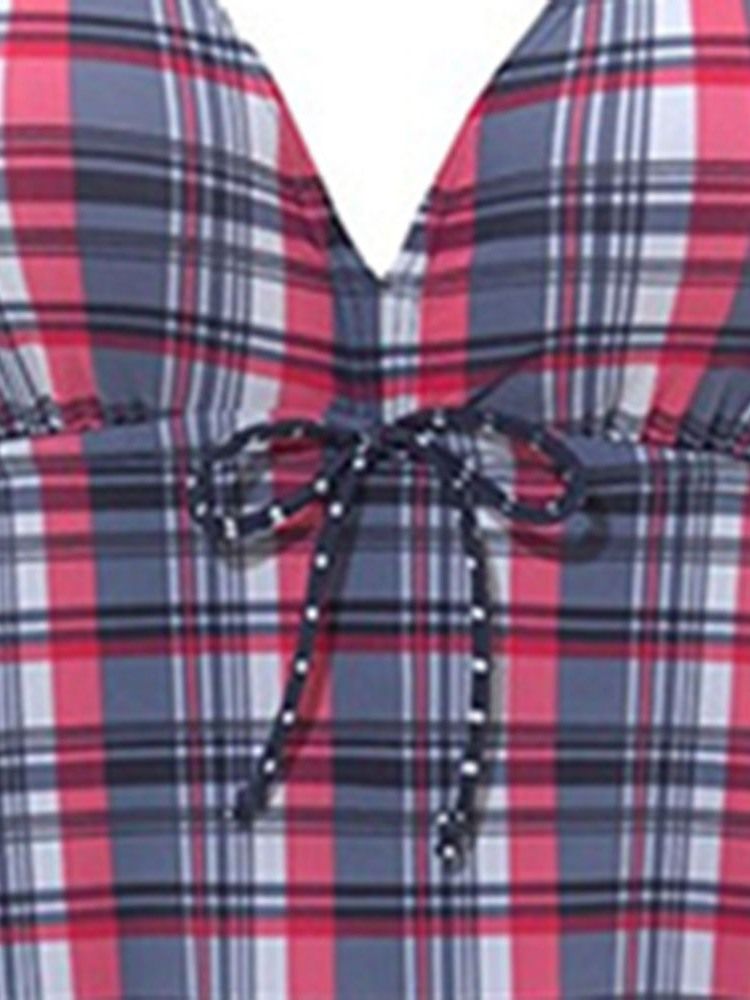 Kvinders Plaid Bowknot Tankini-sæt Badetøj