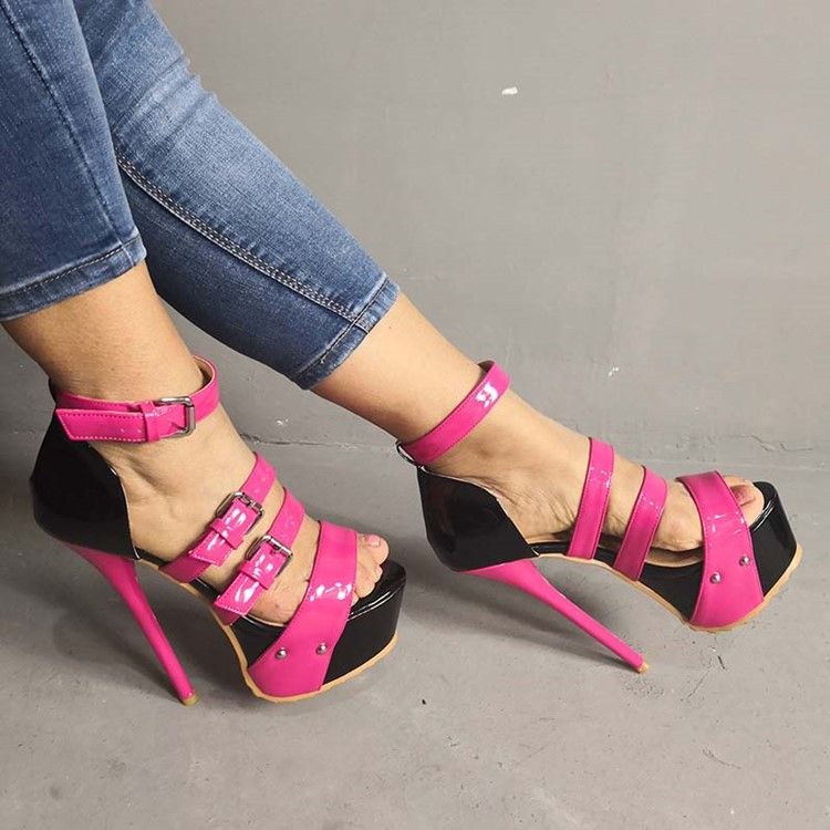 Faux Suede Stiletto Heel Heel Covering Color Block Women's Sandals