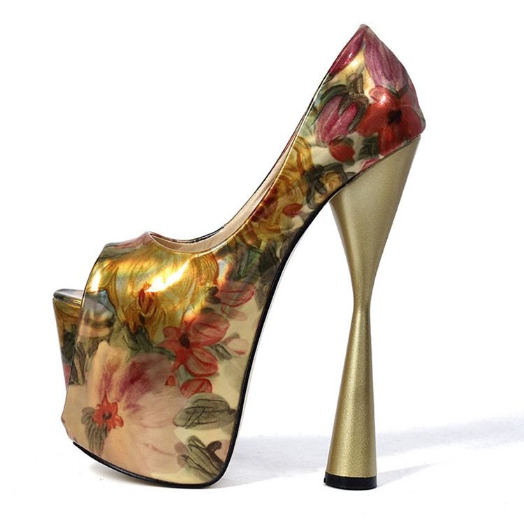 Floral Color Block Peep Toe Slip-on Kvinders Prom Sko