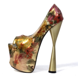 Floral Color Block Peep Toe Slip-on Kvinders Prom Sko