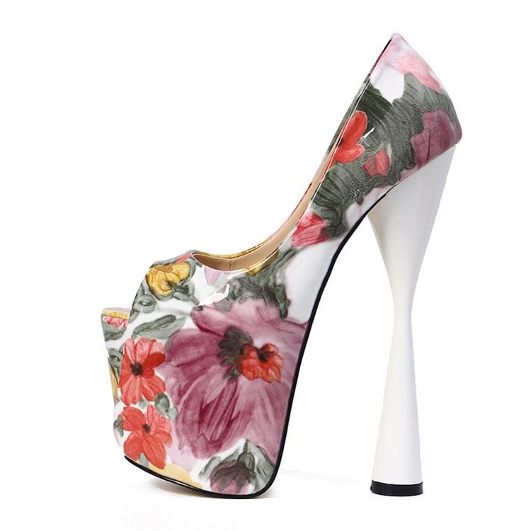 Floral Color Block Peep Toe Slip-on Kvinders Prom Sko