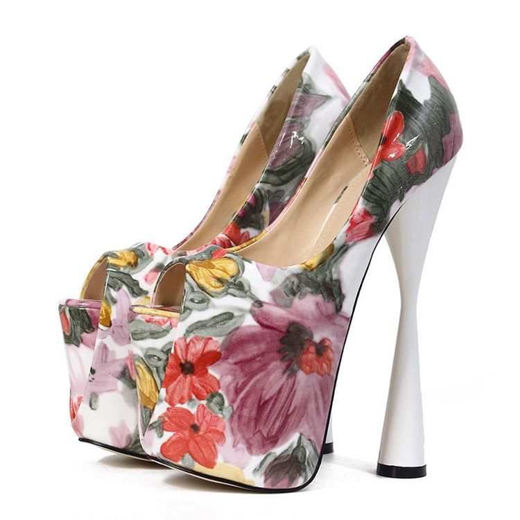 Floral Color Block Peep Toe Slip-on Kvinders Prom Sko