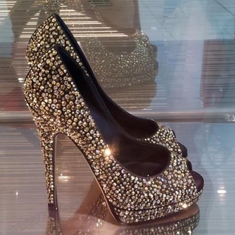 Kvinders Rhinestone Peep Toe Platform Prom Sko