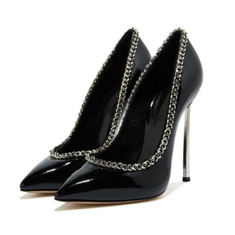 Plain Chain Spidse Toe Stiletto Heel Slip-on Pumps Til Kvinder