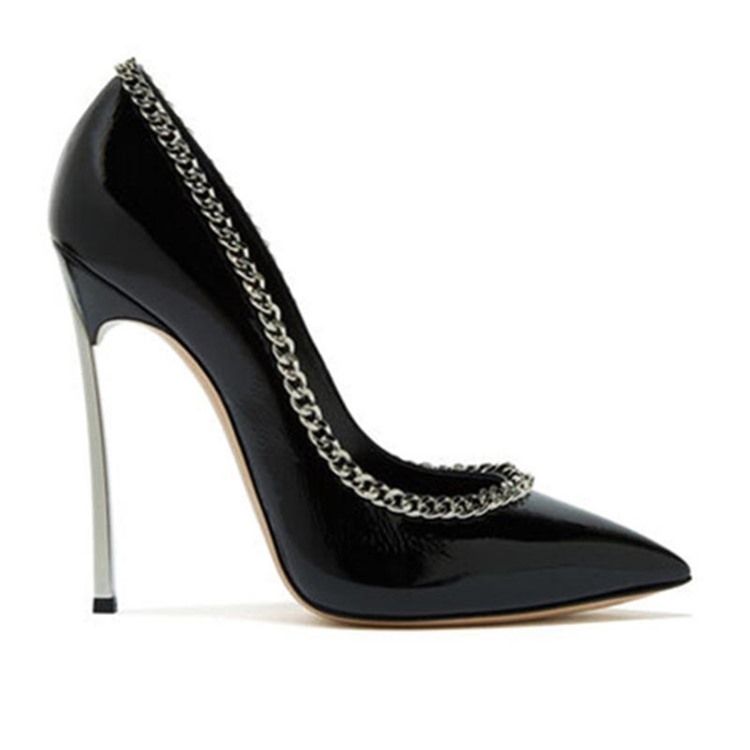 Plain Chain Spidse Toe Stiletto Heel Slip-on Pumps Til Kvinder