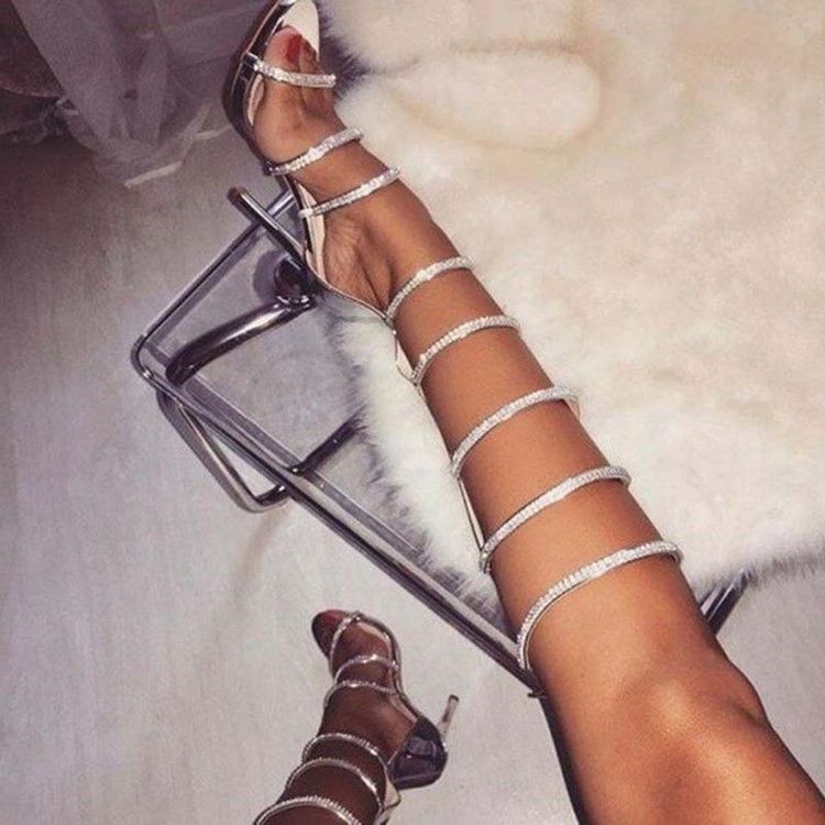 Rhinestone Stiletto Heel Heel Covering Zipper Women's Sandals