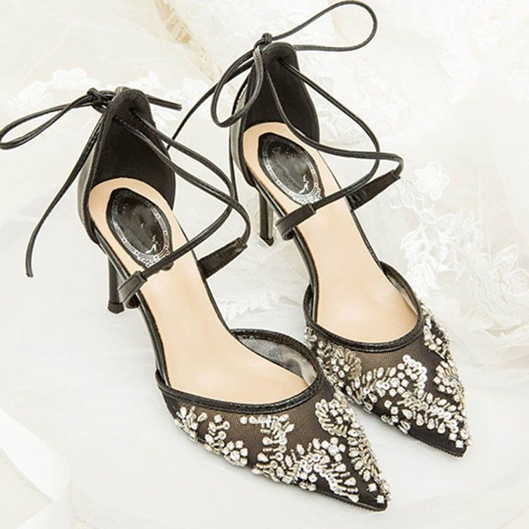 Rhinestone Stiletto Heel Spidse Toe Kvinders Prom Sko