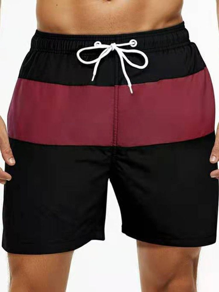 Color Block Lace-up Straight Mid Waist Shorts Til Mænd