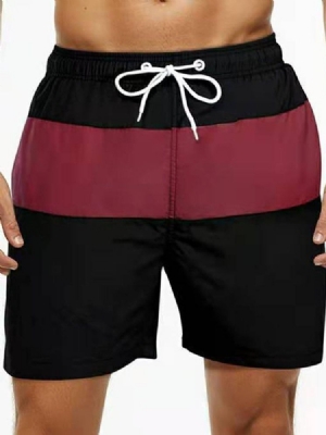 Color Block Lace-up Straight Mid Waist Shorts Til Mænd