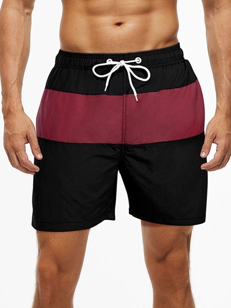 Color Block Lace-up Straight Mid Waist Shorts Til Mænd