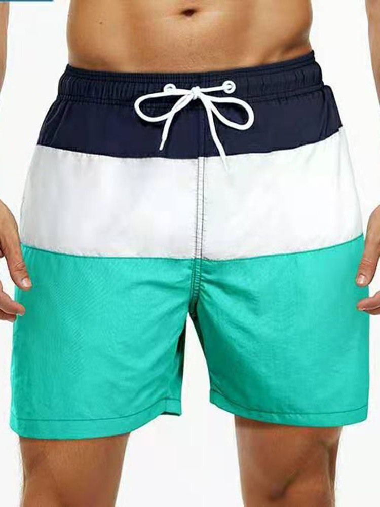 Color Block Lace-up Straight Mid Waist Shorts Til Mænd