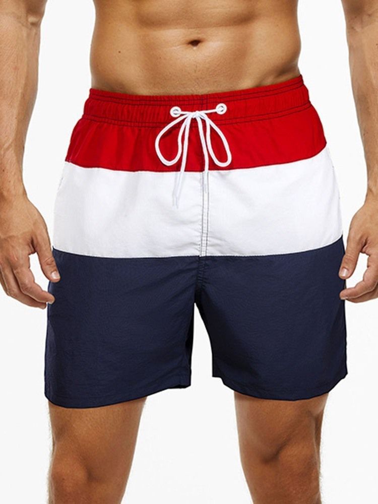 Color Block Lace-up Straight Mid Waist Shorts Til Mænd