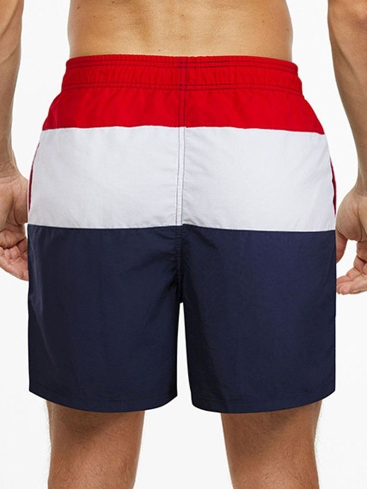 Color Block Lace-up Straight Mid Waist Shorts Til Mænd