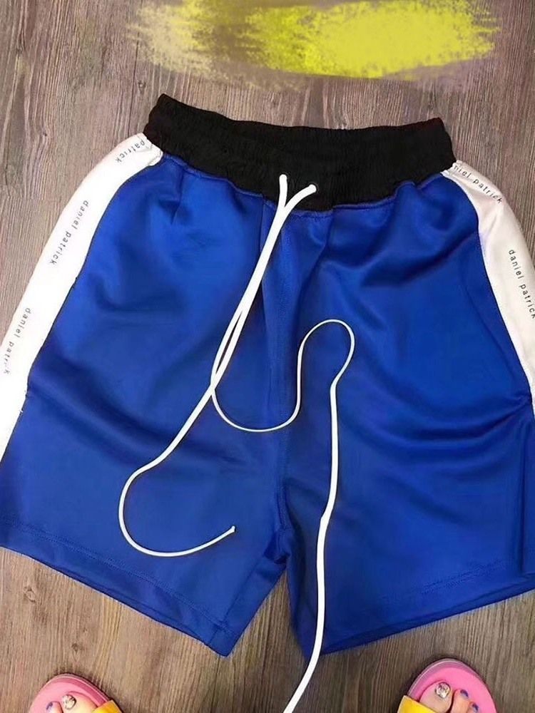 Color Block Straight Lace-up Casual Lace-up Men's Shorts