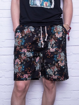 Floral Straight Lace-up Casual Shorts Til Mænd