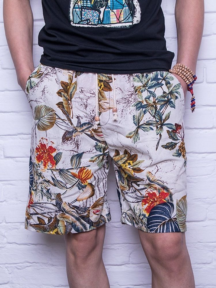 Floral Straight Lace-up Casual Shorts Til Mænd