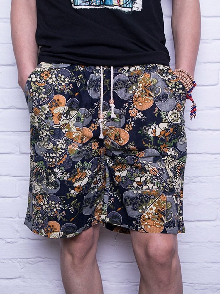 Floral Straight Lace-up Casual Shorts Til Mænd