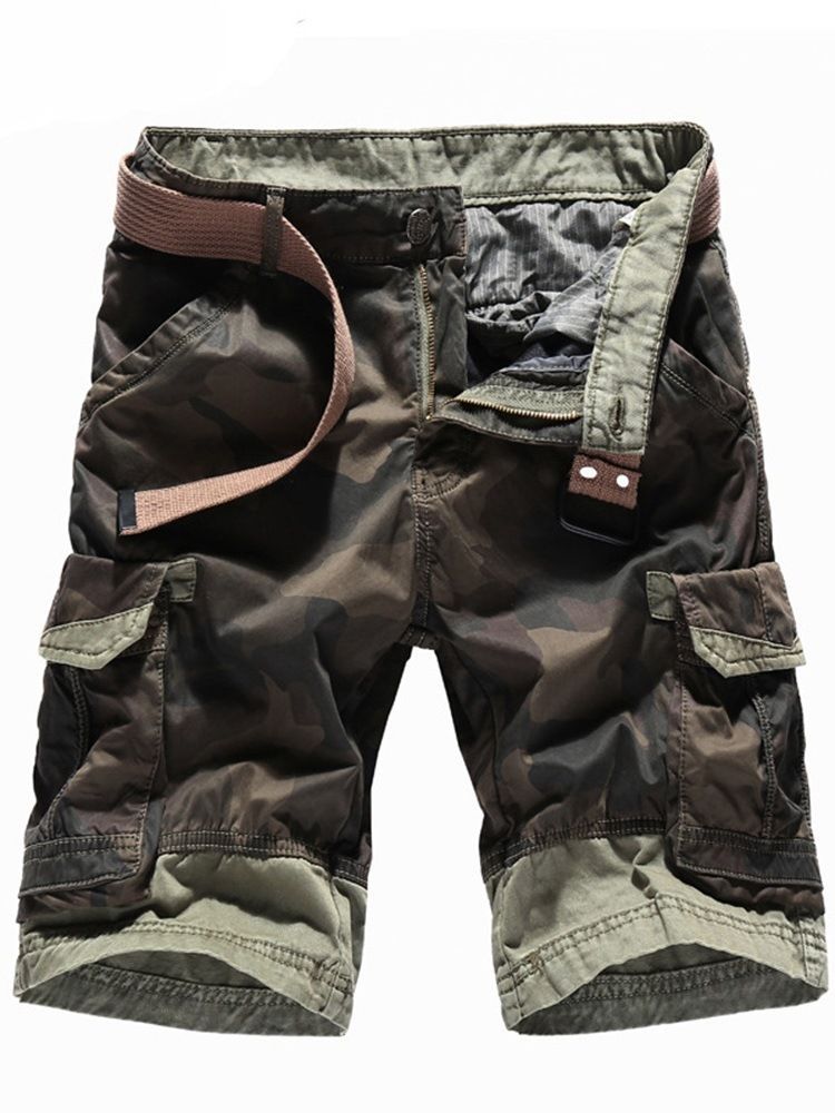 Herre Camouflage Straight Lomme Mid Talje Lynlås Shorts