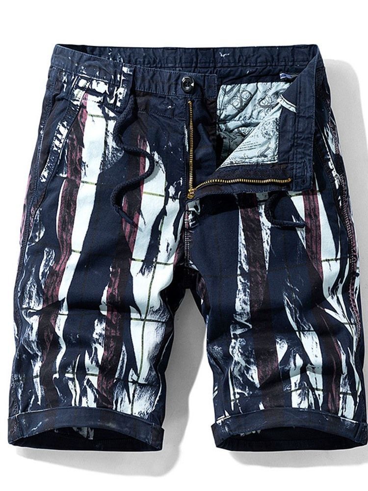 Herre Straight Print Lynlås Midje Shorts