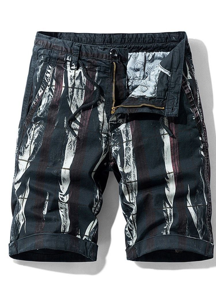 Herre Straight Print Lynlås Midje Shorts