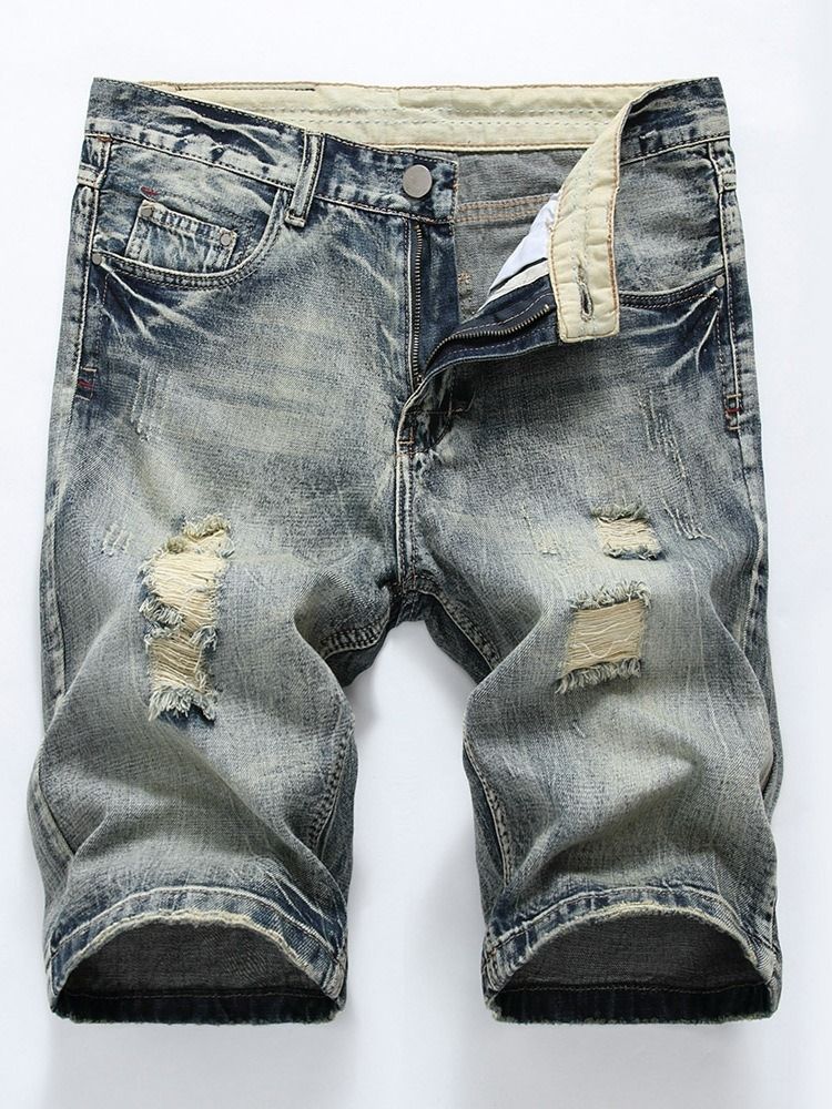 Hole European Mid Waist Denim Shorts Til Mænd