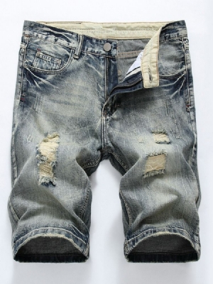 Hole European Mid Waist Denim Shorts Til Mænd