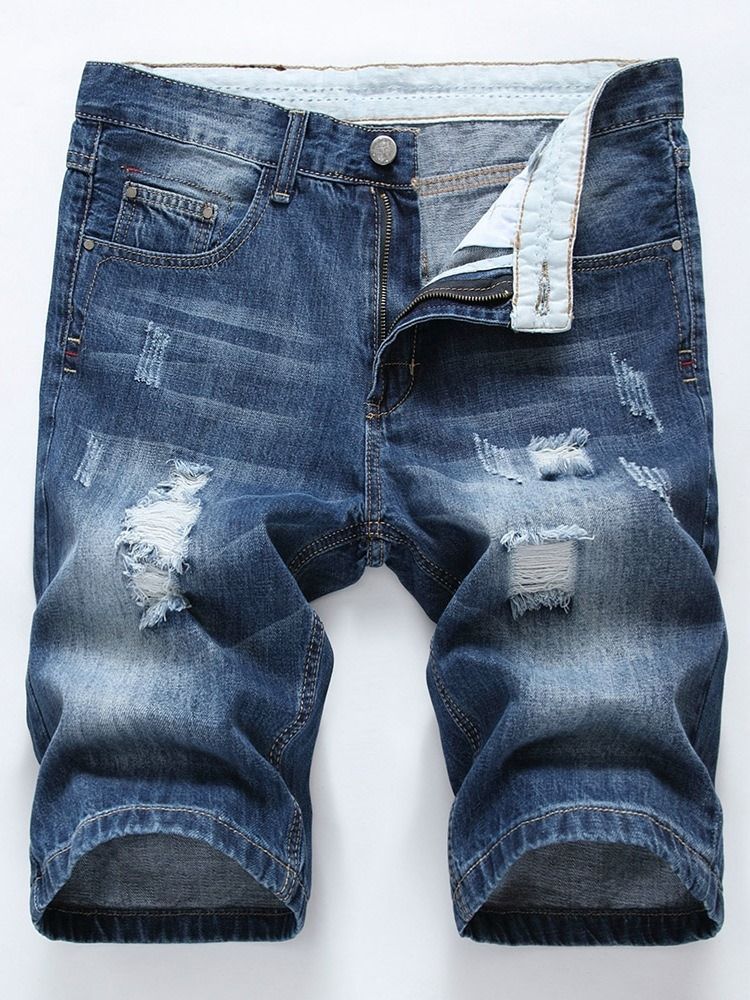 Hole European Mid Waist Denim Shorts Til Mænd