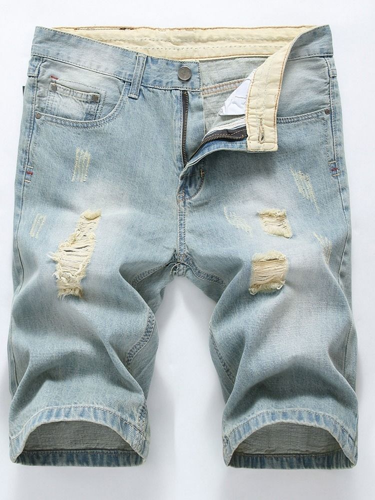 Hole European Mid Waist Denim Shorts Til Mænd