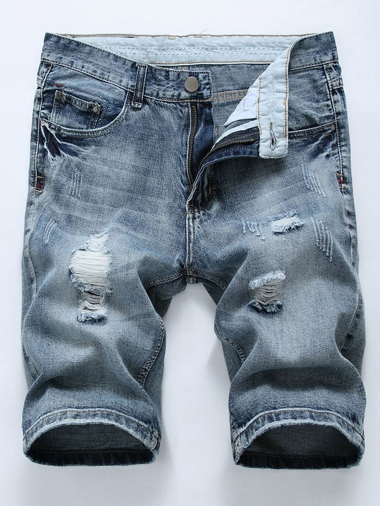 Hole European Mid Waist Denim Shorts Til Mænd