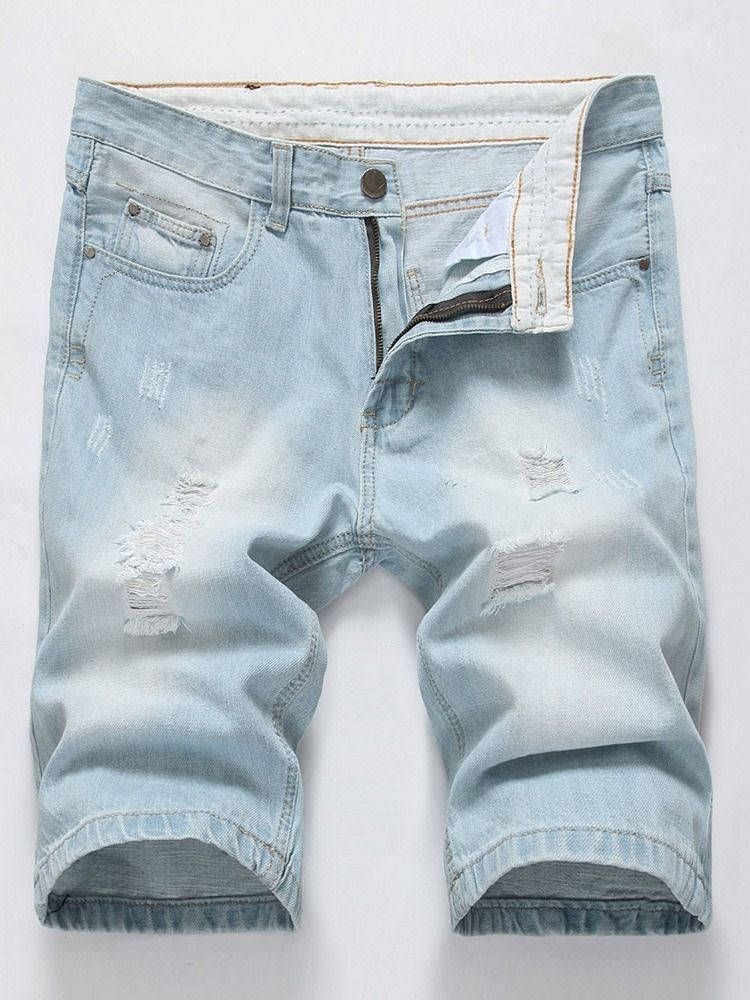 Hole European Mid Waist Denim Shorts Til Mænd