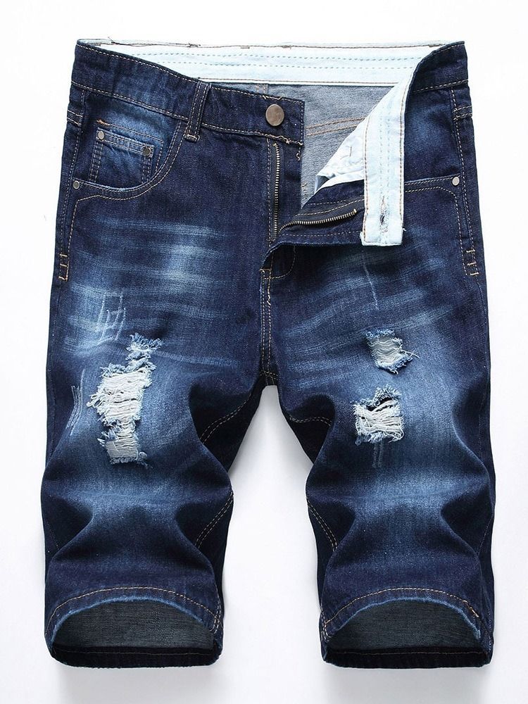 Hole European Mid Waist Denim Shorts Til Mænd