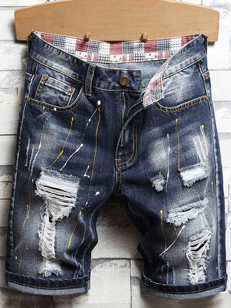 Hole Gradient Straight Korean Zipper Men's Jeans