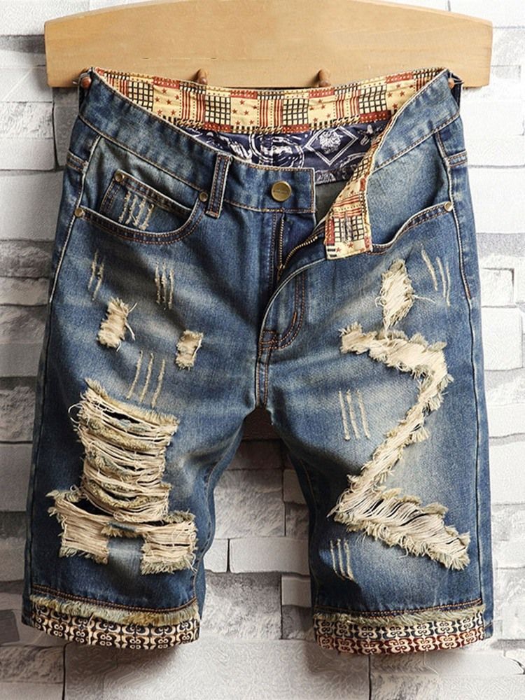 Hole Gradient Straight Korean Zipper Men's Jeans