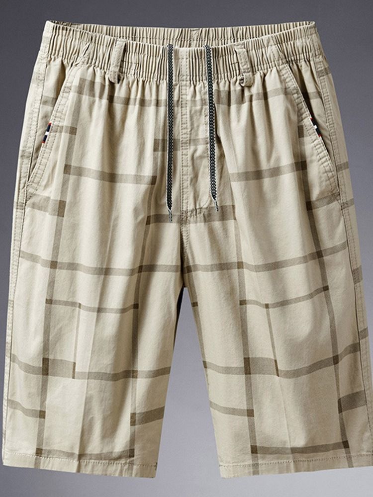 Lace-up Plaid Loose Lace-up Mid Waist Men's Shorts