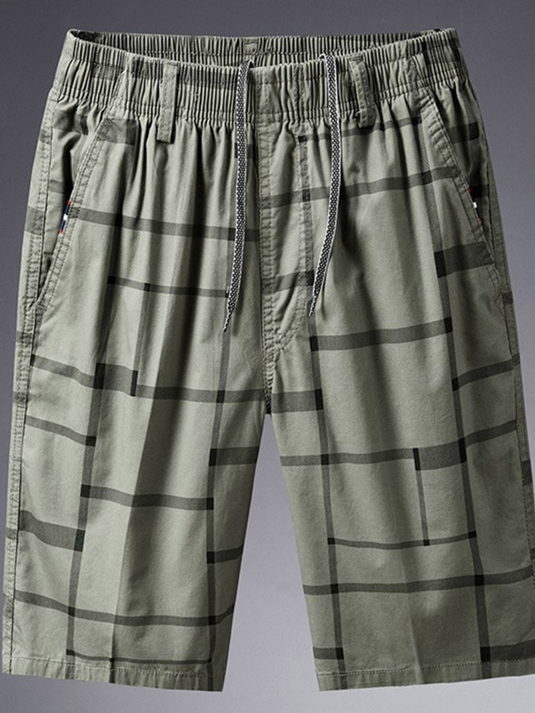 Lace-up Plaid Loose Lace-up Mid Waist Men's Shorts