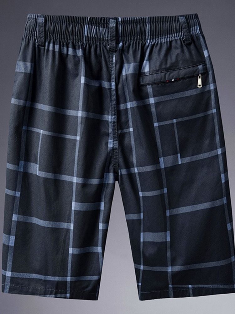 Lace-up Plaid Loose Lace-up Mid Waist Men's Shorts