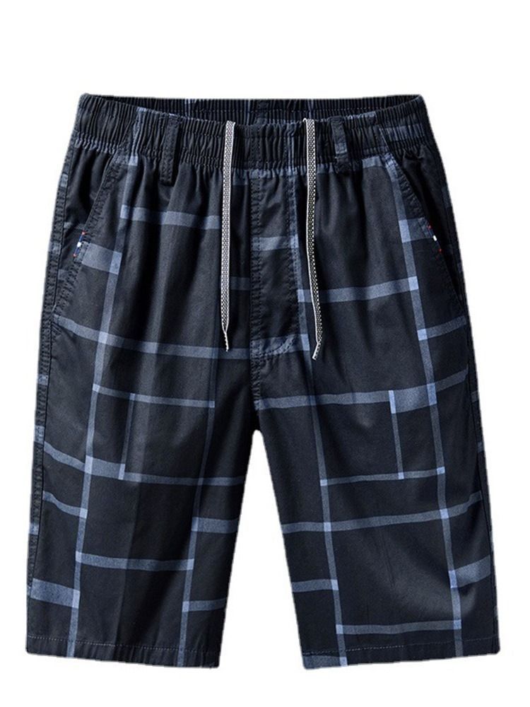 Lace-up Plaid Loose Lace-up Mid Waist Men's Shorts