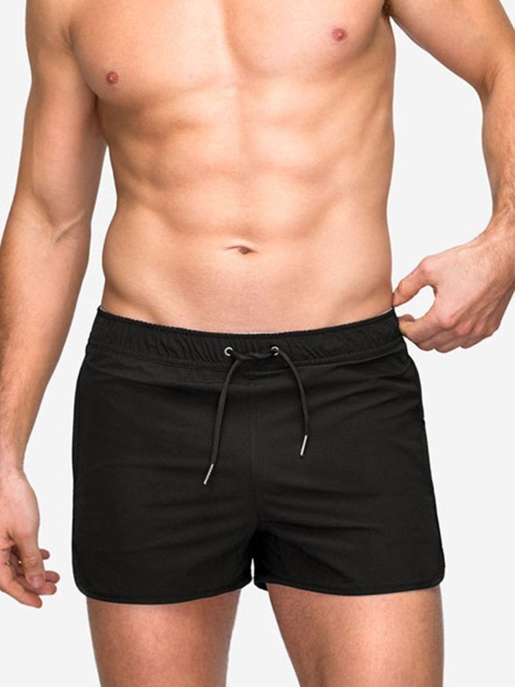 Lace-up Slim Plain Mid Waist Casual Men's Shorts