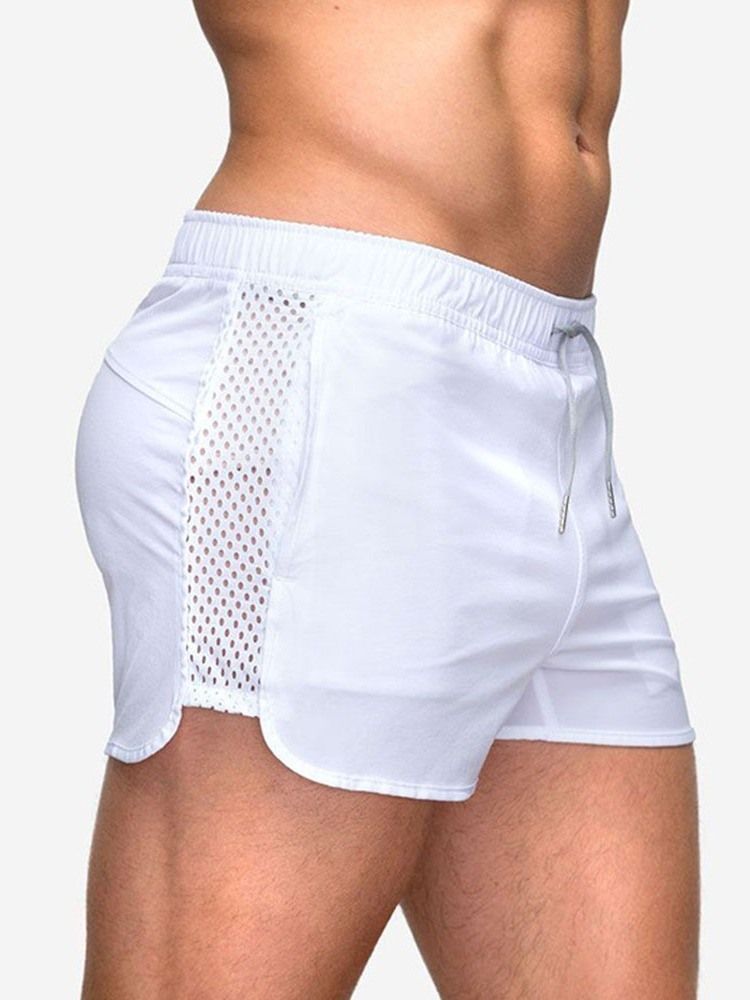 Lace-up Slim Plain Mid Waist Casual Men's Shorts