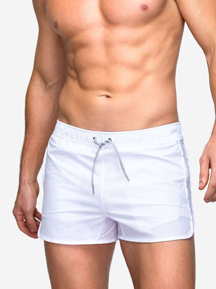 Lace-up Slim Plain Mid Waist Casual Men's Shorts