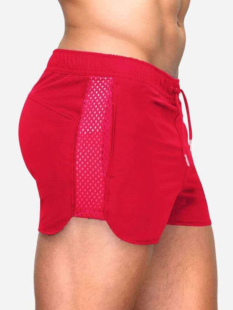 Lace-up Slim Plain Mid Waist Casual Men's Shorts