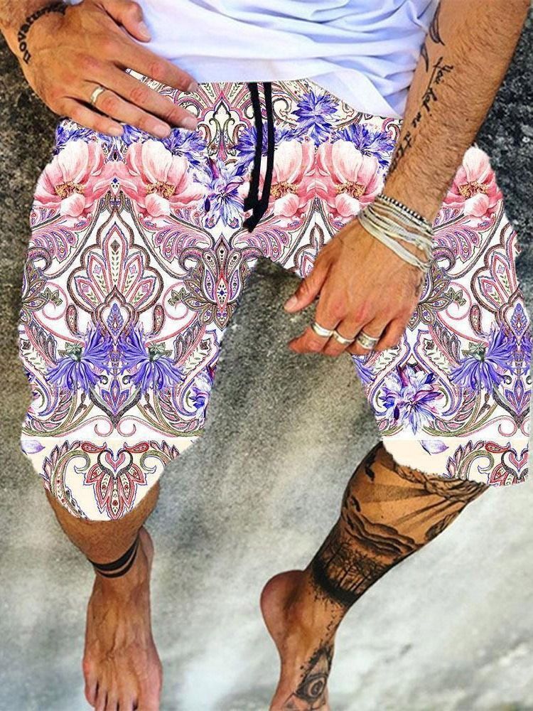 Lace-up Straight Floral Beach Shorts Til Mænd