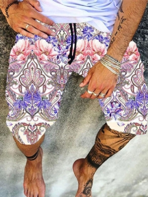 Lace-up Straight Floral Beach Shorts Til Mænd