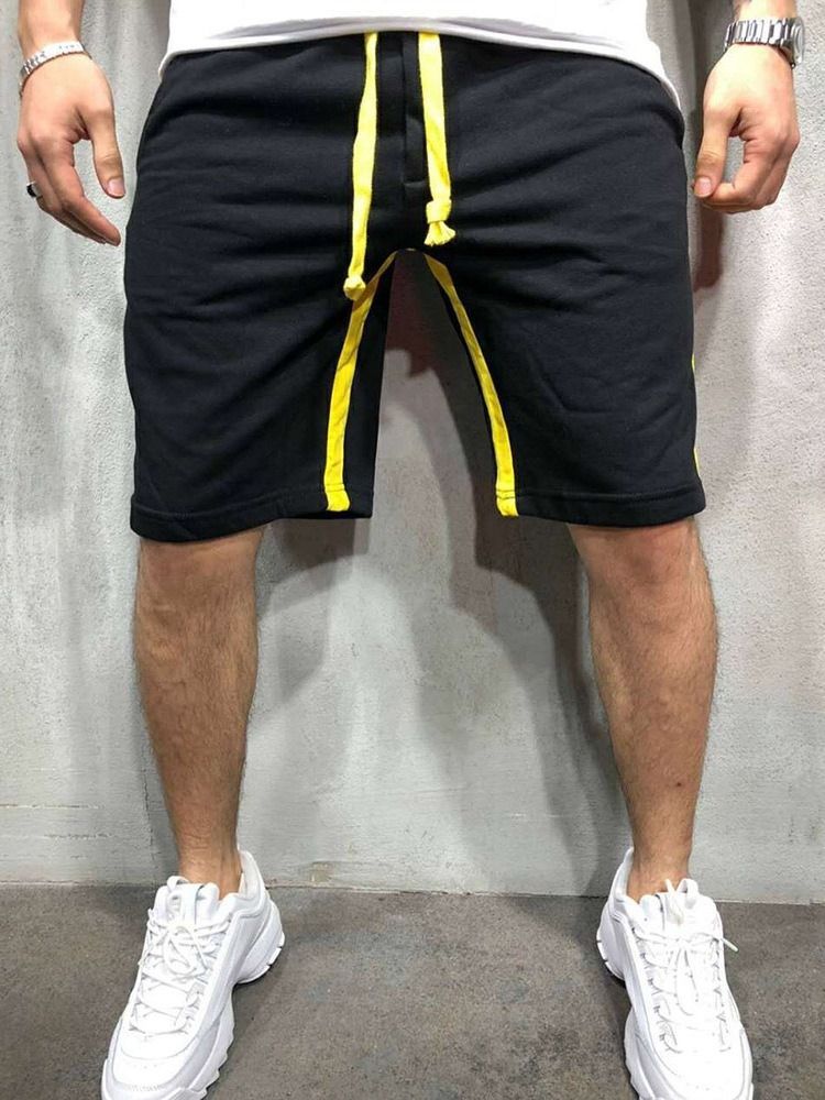 Lace-up Straight Stripe Mid Waist Men's Casual Shorts