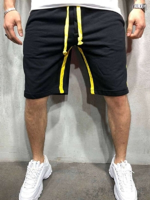 Lace-up Straight Stripe Mid Waist Men's Casual Shorts