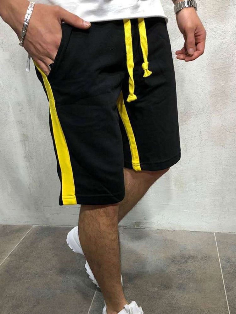 Lace-up Straight Stripe Mid Waist Men's Casual Shorts