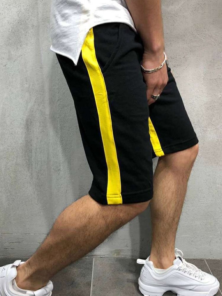 Lace-up Straight Stripe Mid Waist Men's Casual Shorts