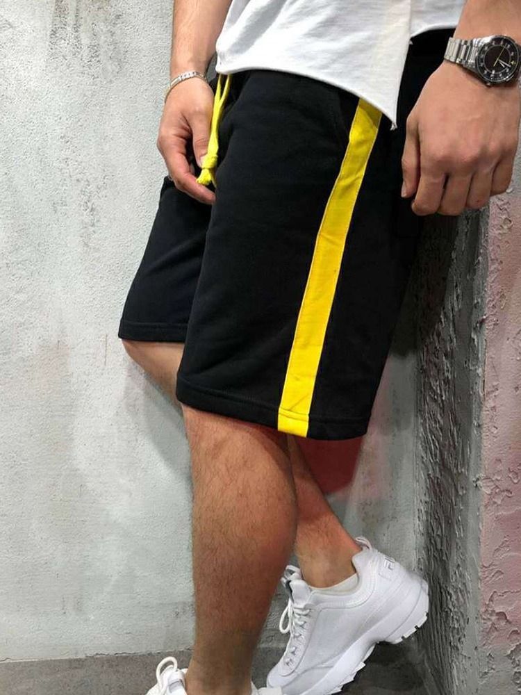 Lace-up Straight Stripe Mid Waist Men's Casual Shorts