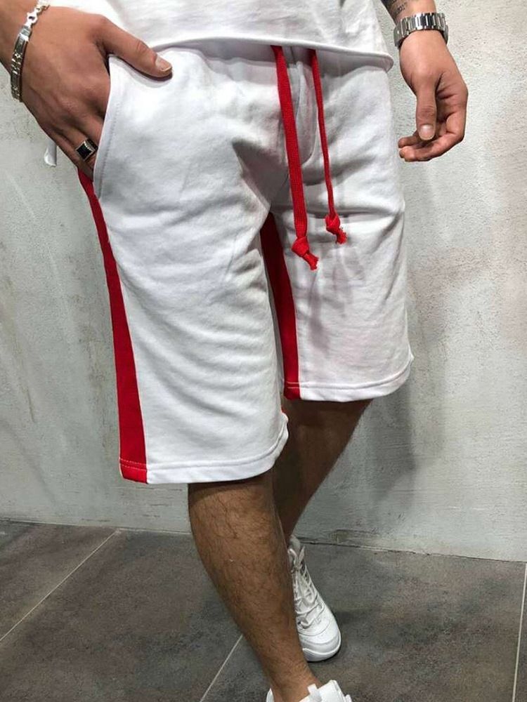 Lace-up Straight Stripe Mid Waist Men's Casual Shorts