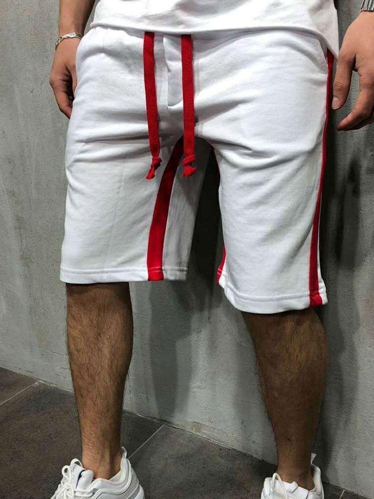 Lace-up Straight Stripe Mid Waist Men's Casual Shorts